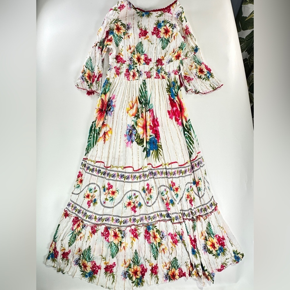 Me 2 Magic Boho Viscose Floral Smocked Waist Midi Dress Size L - Picture 5 of 16